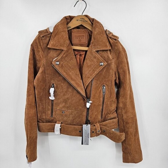 New Blank NYC Suede Moto Jacket Womens M El Dorado Brown Leather Blank NYC - Picture 2 of 7